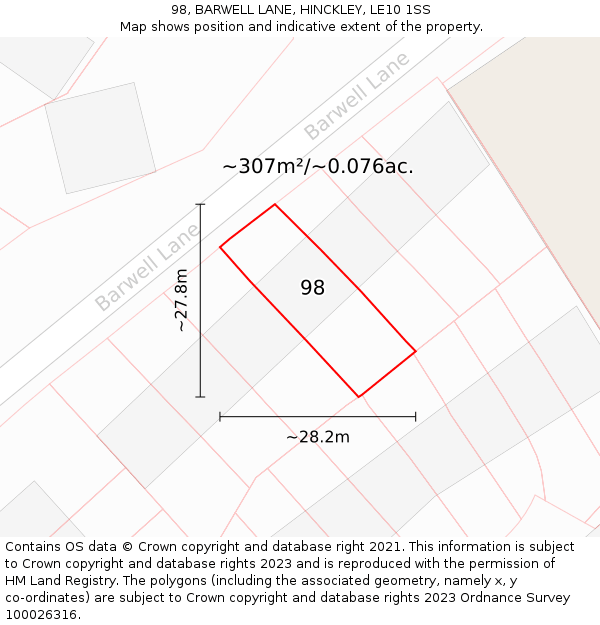 98, BARWELL LANE, HINCKLEY, LE10 1SS: Plot and title map