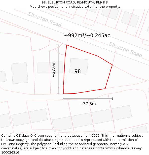 98, ELBURTON ROAD, PLYMOUTH, PL9 8JB: Plot and title map