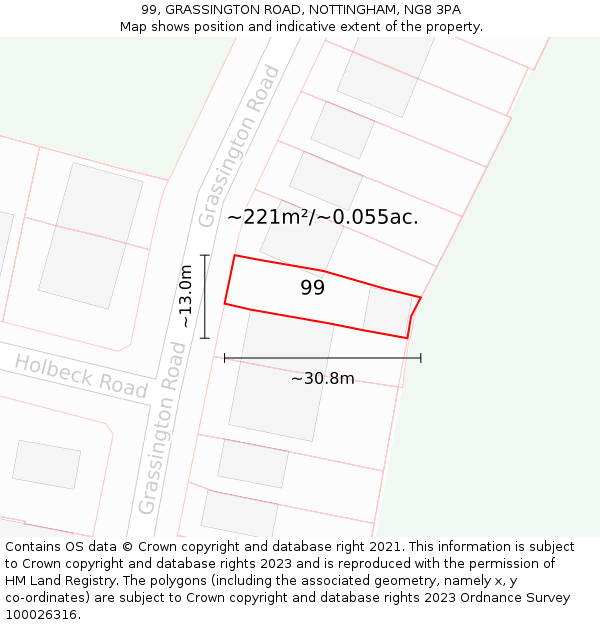 99, GRASSINGTON ROAD, NOTTINGHAM, NG8 3PA: Plot and title map