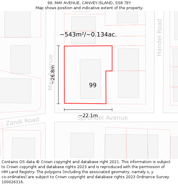 99, MAY AVENUE, CANVEY ISLAND, SS8 7EY: Plot and title map