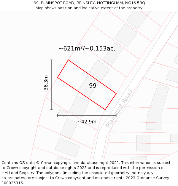 99, PLAINSPOT ROAD, BRINSLEY, NOTTINGHAM, NG16 5BQ: Plot and title map