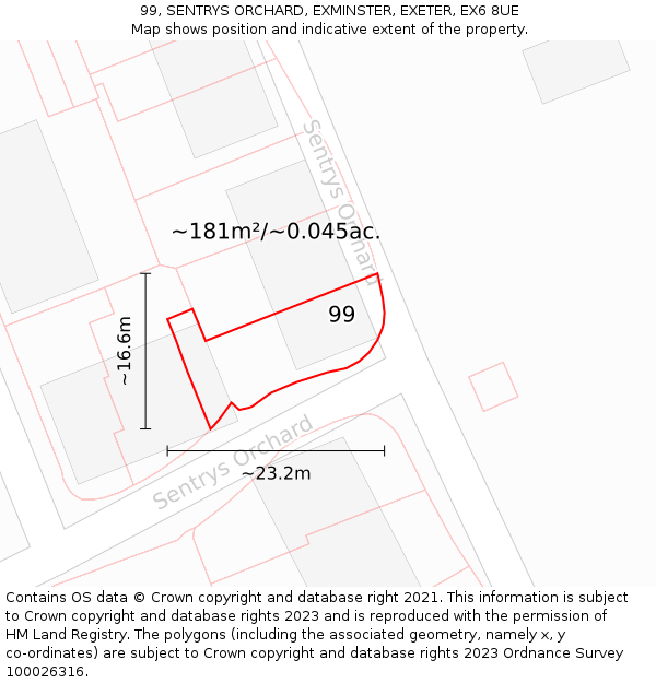 99, SENTRYS ORCHARD, EXMINSTER, EXETER, EX6 8UE: Plot and title map