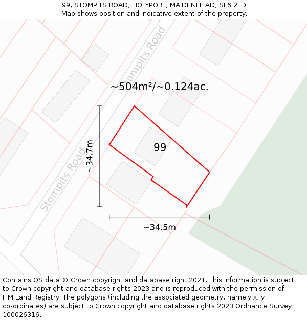 99, STOMPITS ROAD, HOLYPORT, MAIDENHEAD, SL6 2LD: Plot and title map