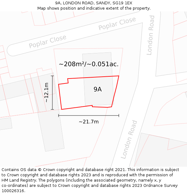 9A, LONDON ROAD, SANDY, SG19 1EX: Plot and title map