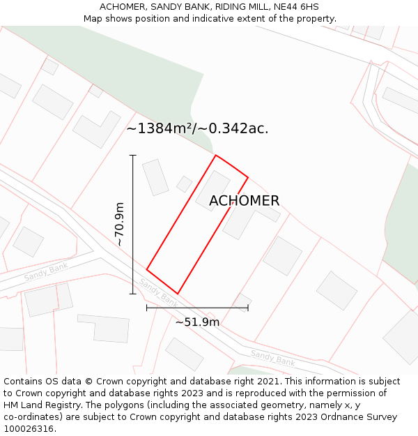 ACHOMER, SANDY BANK, RIDING MILL, NE44 6HS: Plot and title map