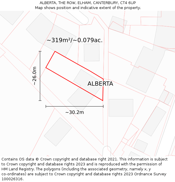 ALBERTA, THE ROW, ELHAM, CANTERBURY, CT4 6UP: Plot and title map