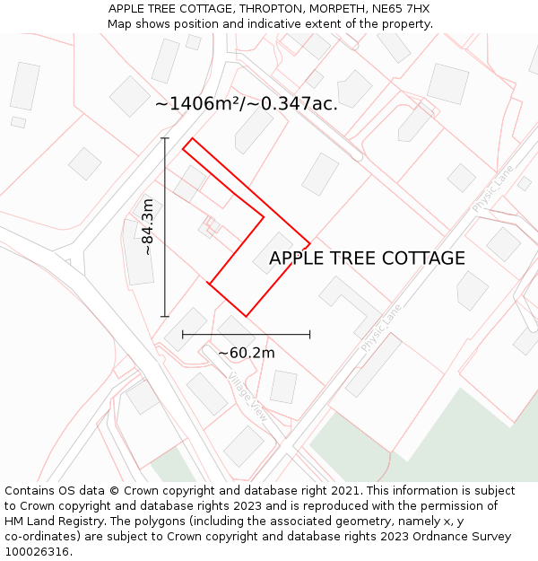 APPLE TREE COTTAGE, THROPTON, MORPETH, NE65 7HX: Plot and title map