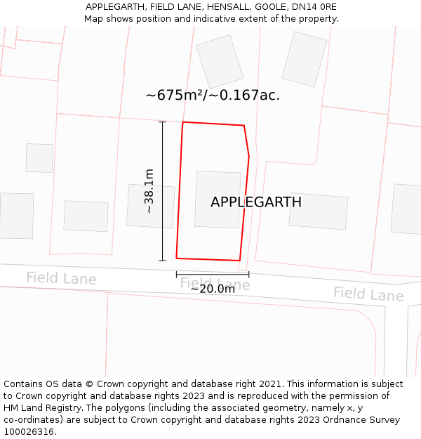 APPLEGARTH, FIELD LANE, HENSALL, GOOLE, DN14 0RE: Plot and title map