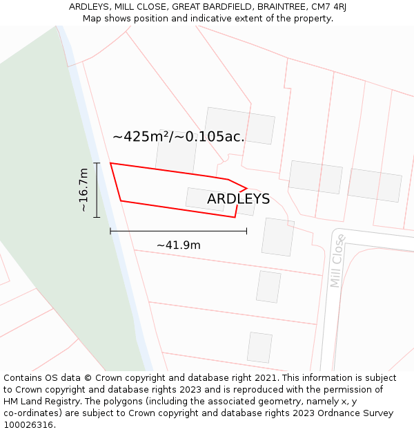 ARDLEYS, MILL CLOSE, GREAT BARDFIELD, BRAINTREE, CM7 4RJ: Plot and title map