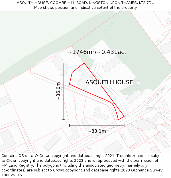 ASQUITH HOUSE, COOMBE HILL ROAD, KINGSTON UPON THAMES, KT2 7DU: Plot and title map