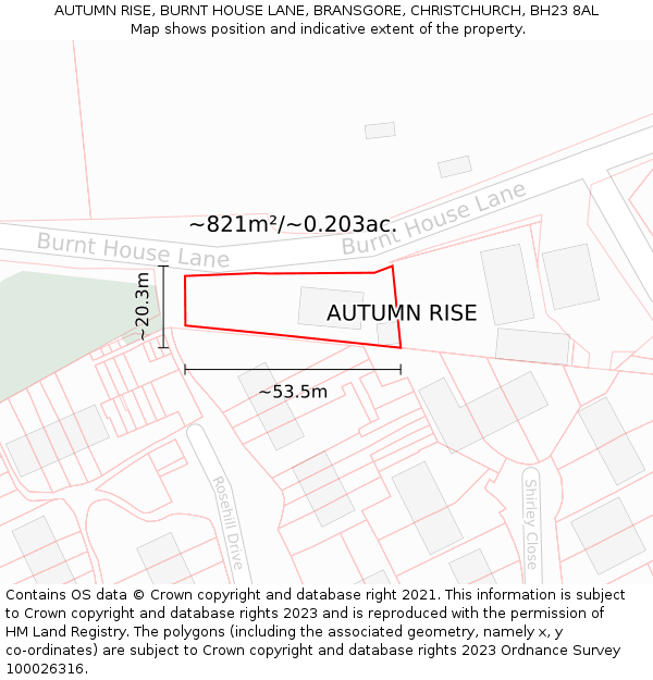 AUTUMN RISE, BURNT HOUSE LANE, BRANSGORE, CHRISTCHURCH, BH23 8AL: Plot and title map