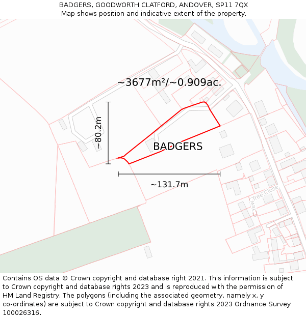 BADGERS, GOODWORTH CLATFORD, ANDOVER, SP11 7QX: Plot and title map