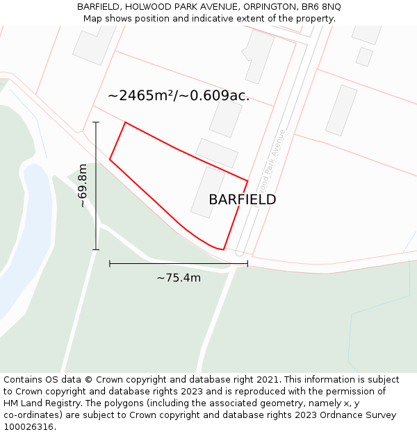 BARFIELD, HOLWOOD PARK AVENUE, ORPINGTON, BR6 8NQ: Plot and title map