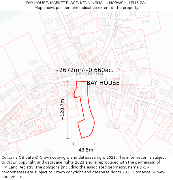 BAY HOUSE, MARKET PLACE, KENNINGHALL, NORWICH, NR16 2AH: Plot and title map