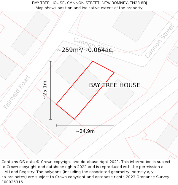 BAY TREE HOUSE, CANNON STREET, NEW ROMNEY, TN28 8BJ: Plot and title map