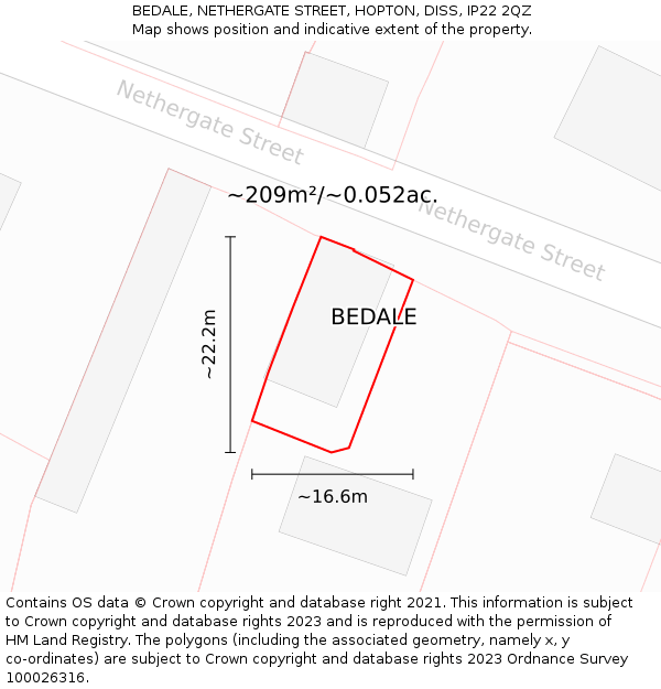 BEDALE, NETHERGATE STREET, HOPTON, DISS, IP22 2QZ: Plot and title map