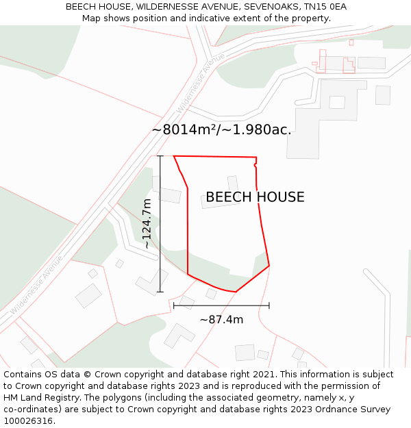 BEECH HOUSE, WILDERNESSE AVENUE, SEVENOAKS, TN15 0EA: Plot and title map