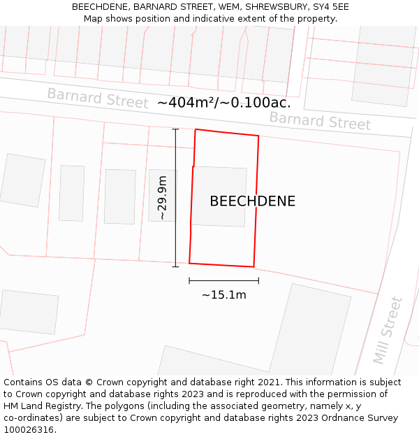 BEECHDENE, BARNARD STREET, WEM, SHREWSBURY, SY4 5EE: Plot and title map