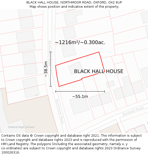 BLACK HALL HOUSE, NORTHMOOR ROAD, OXFORD, OX2 6UP: Plot and title map