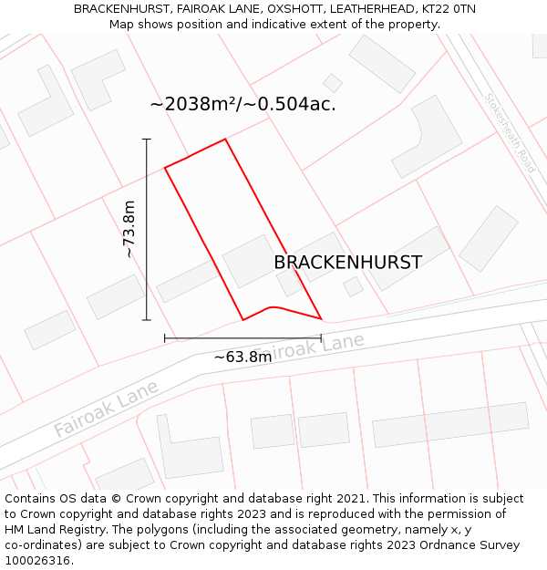 BRACKENHURST, FAIROAK LANE, OXSHOTT, LEATHERHEAD, KT22 0TN: Plot and title map