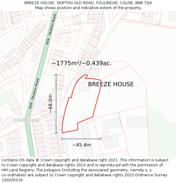 BREEZE HOUSE, SKIPTON OLD ROAD, FOULRIDGE, COLNE, BB8 7QA: Plot and title map