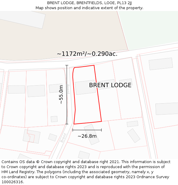 BRENT LODGE, BRENTFIELDS, LOOE, PL13 2JJ: Plot and title map