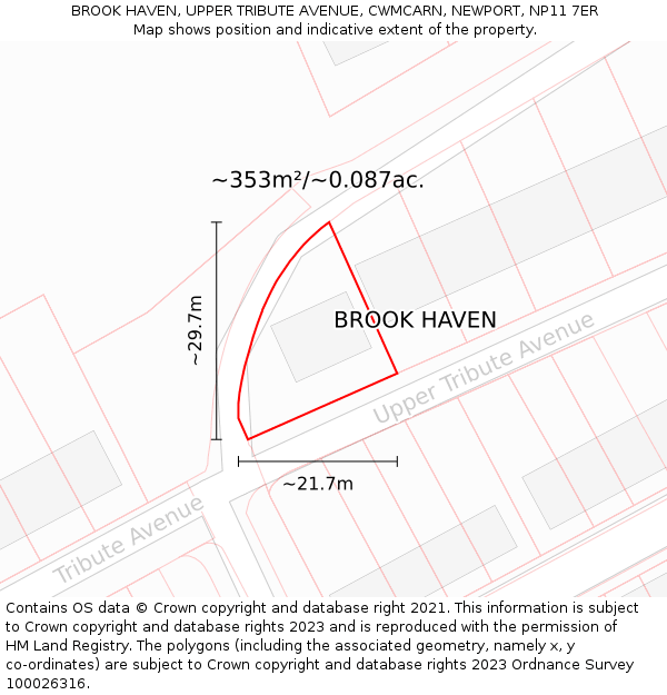 BROOK HAVEN, UPPER TRIBUTE AVENUE, CWMCARN, NEWPORT, NP11 7ER: Plot and title map