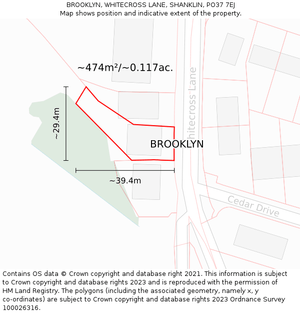 BROOKLYN, WHITECROSS LANE, SHANKLIN, PO37 7EJ: Plot and title map