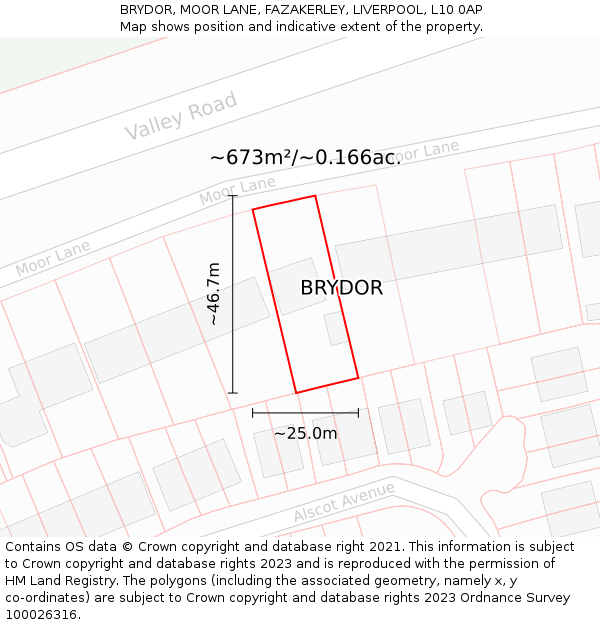 BRYDOR, MOOR LANE, FAZAKERLEY, LIVERPOOL, L10 0AP: Plot and title map