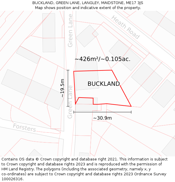 BUCKLAND, GREEN LANE, LANGLEY, MAIDSTONE, ME17 3JS: Plot and title map