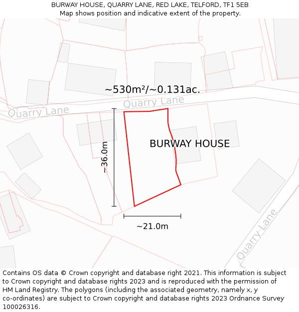 BURWAY HOUSE, QUARRY LANE, RED LAKE, TELFORD, TF1 5EB: Plot and title map