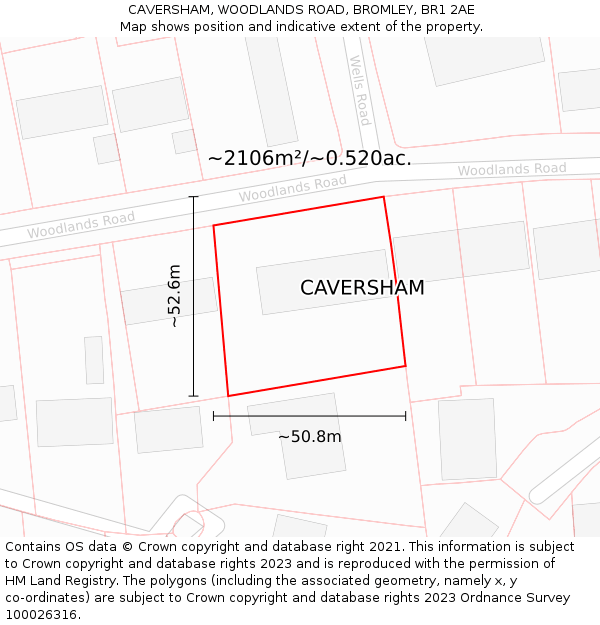 CAVERSHAM, WOODLANDS ROAD, BROMLEY, BR1 2AE: Plot and title map