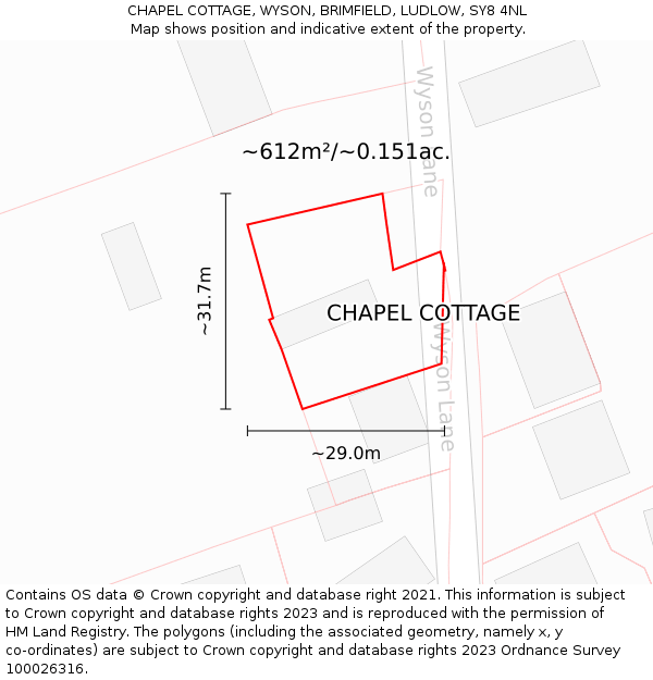 CHAPEL COTTAGE, WYSON, BRIMFIELD, LUDLOW, SY8 4NL: Plot and title map