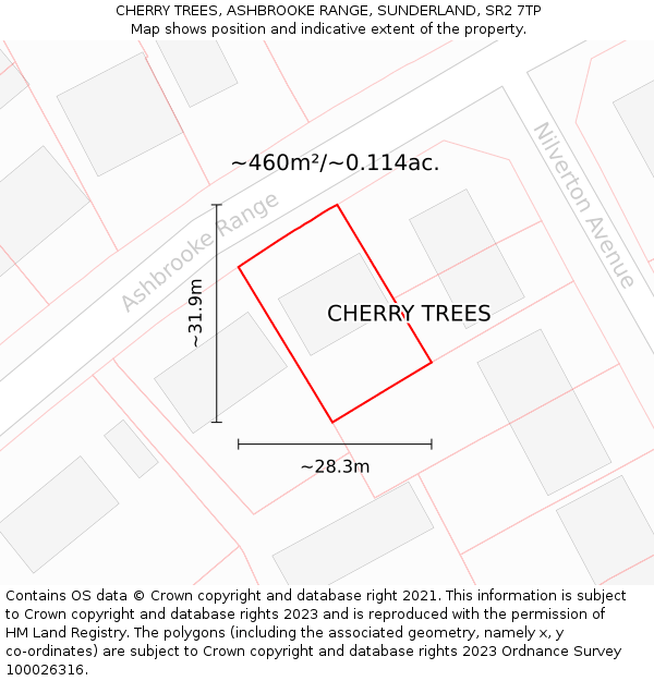 CHERRY TREES, ASHBROOKE RANGE, SUNDERLAND, SR2 7TP: Plot and title map