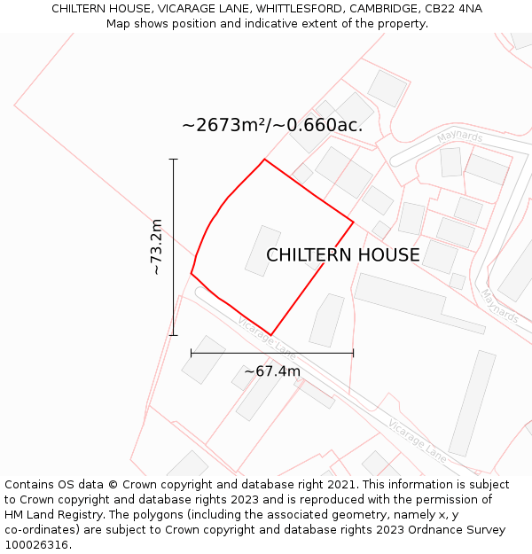 CHILTERN HOUSE, VICARAGE LANE, WHITTLESFORD, CAMBRIDGE, CB22 4NA: Plot and title map