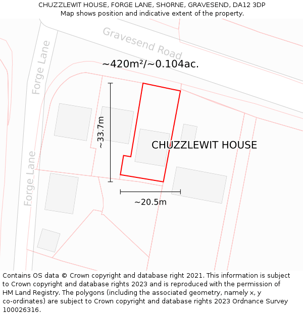 CHUZZLEWIT HOUSE, FORGE LANE, SHORNE, GRAVESEND, DA12 3DP: Plot and title map