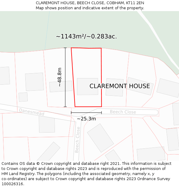 CLAREMONT HOUSE, BEECH CLOSE, COBHAM, KT11 2EN: Plot and title map