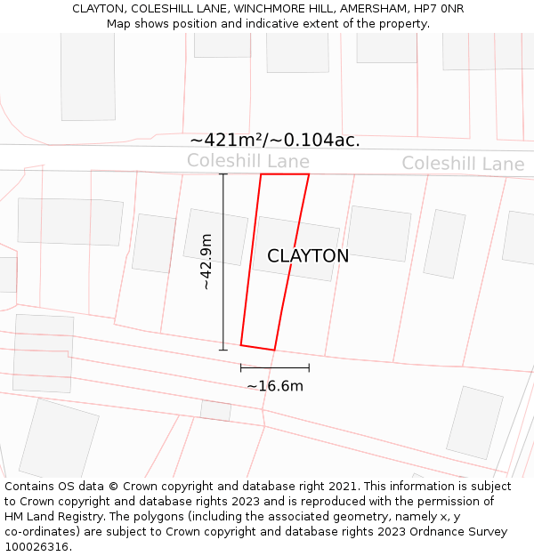 CLAYTON, COLESHILL LANE, WINCHMORE HILL, AMERSHAM, HP7 0NR: Plot and title map