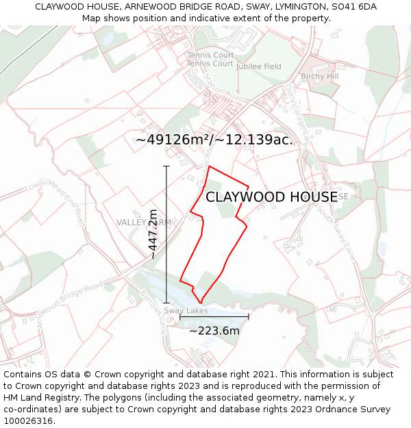 CLAYWOOD HOUSE, ARNEWOOD BRIDGE ROAD, SWAY, LYMINGTON, SO41 6DA: Plot and title map