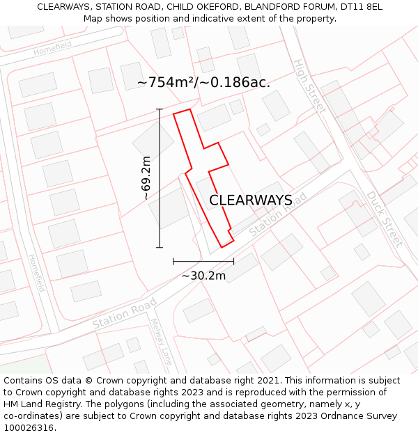 CLEARWAYS, STATION ROAD, CHILD OKEFORD, BLANDFORD FORUM, DT11 8EL: Plot and title map