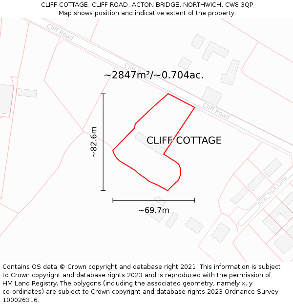 CLIFF COTTAGE, CLIFF ROAD, ACTON BRIDGE, NORTHWICH, CW8 3QP: Plot and title map