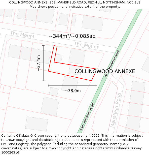 COLLINGWOOD ANNEXE, 263, MANSFIELD ROAD, REDHILL, NOTTINGHAM, NG5 8LS: Plot and title map