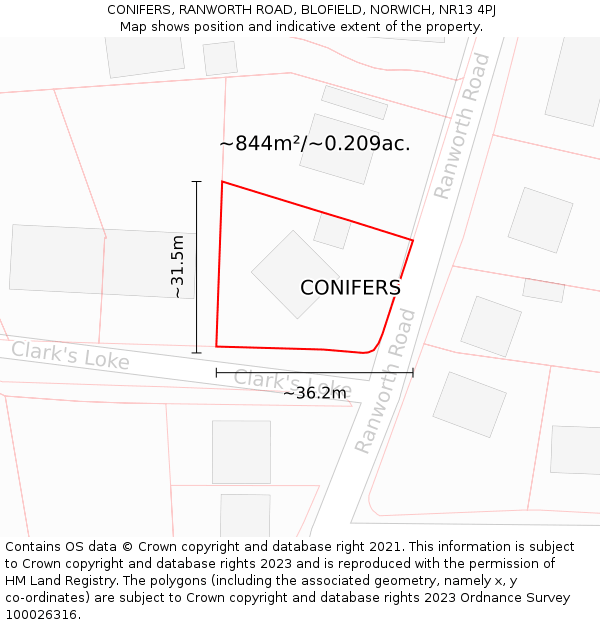 CONIFERS, RANWORTH ROAD, BLOFIELD, NORWICH, NR13 4PJ: Plot and title map