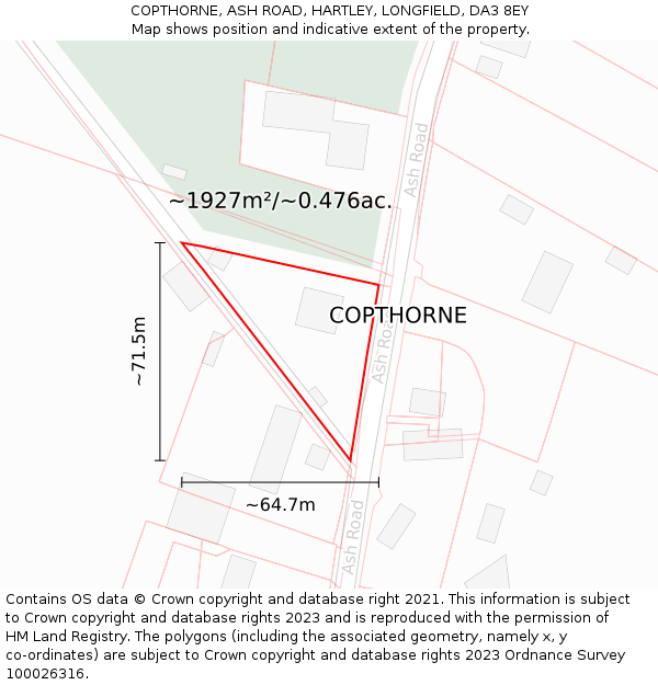 COPTHORNE, ASH ROAD, HARTLEY, LONGFIELD, DA3 8EY: Plot and title map