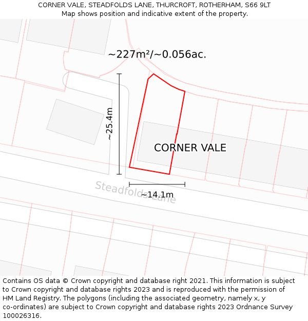 CORNER VALE, STEADFOLDS LANE, THURCROFT, ROTHERHAM, S66 9LT: Plot and title map