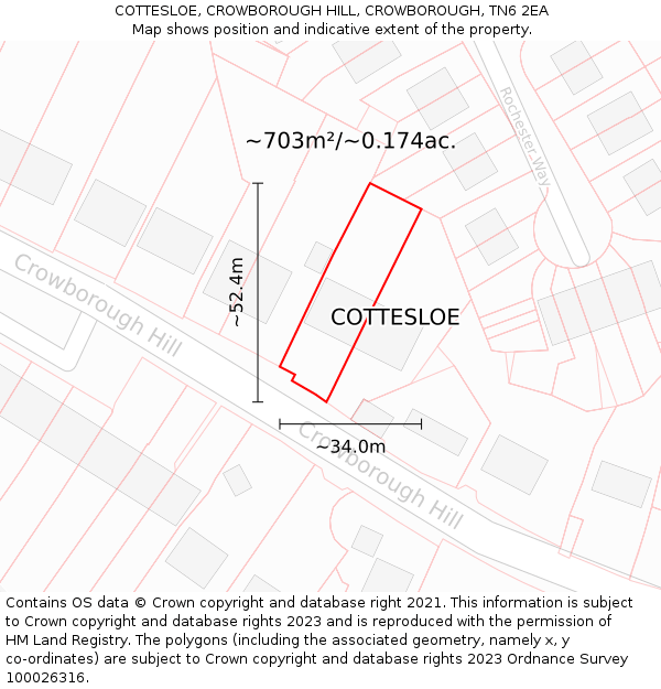 COTTESLOE, CROWBOROUGH HILL, CROWBOROUGH, TN6 2EA: Plot and title map