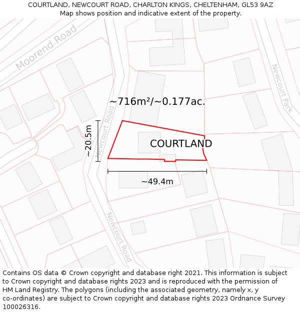 COURTLAND, NEWCOURT ROAD, CHARLTON KINGS, CHELTENHAM, GL53 9AZ: Plot and title map