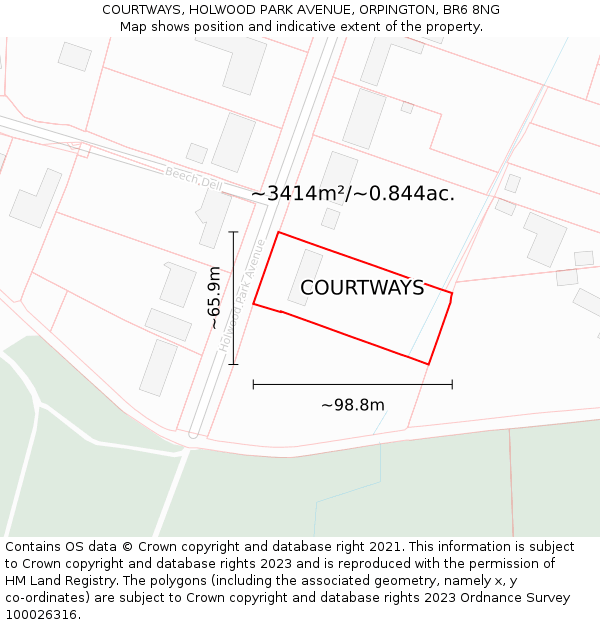 COURTWAYS, HOLWOOD PARK AVENUE, ORPINGTON, BR6 8NG: Plot and title map