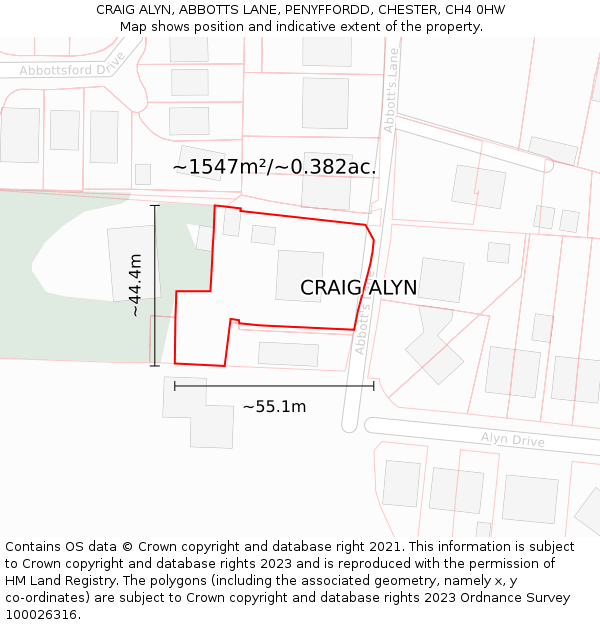 CRAIG ALYN, ABBOTTS LANE, PENYFFORDD, CHESTER, CH4 0HW: Plot and title map