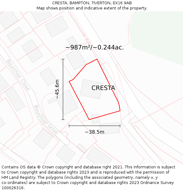 CRESTA, BAMPTON, TIVERTON, EX16 9AB: Plot and title map